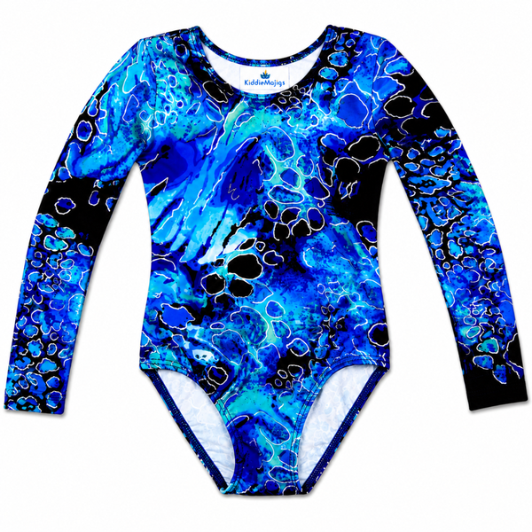 Aqua Leopard Long Sleeve Gymnastics Leotard - Gymnastics for Girls