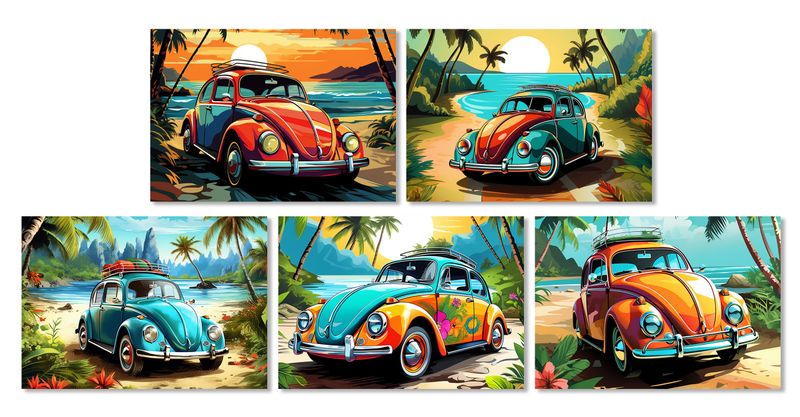 Greeting Cards: VW Beetle in the Tropics (5 Pack)