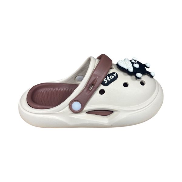 Kids Cream Brown Character Clogs - Lightweight Slip-On Sandals Charms
