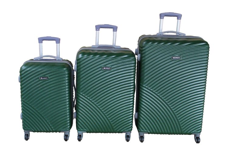 Green 3-Piece ABS Luggage Set - Durable, Spinner Wheels, Travel-Friendly.