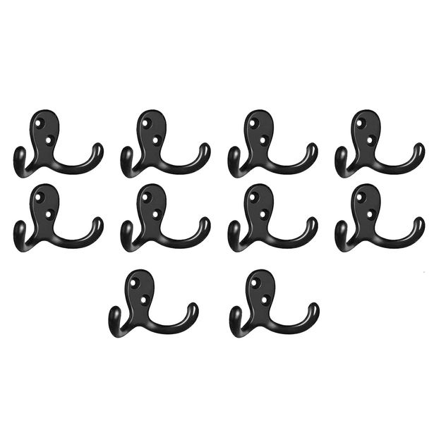Rustproof Metal Coat Hooks Hardware Retro Dual Robe Wall Hanger - 10 Piece