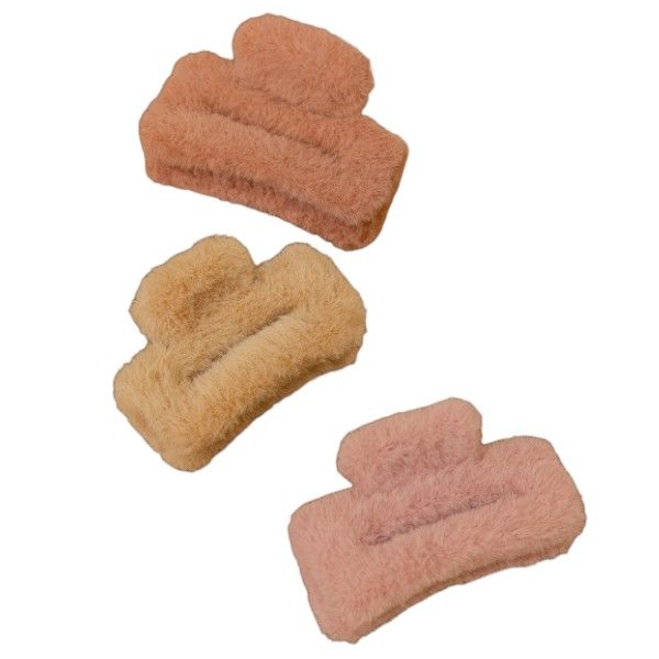 3-Piece Plush Large Square Hair Clip Set - Multicolor