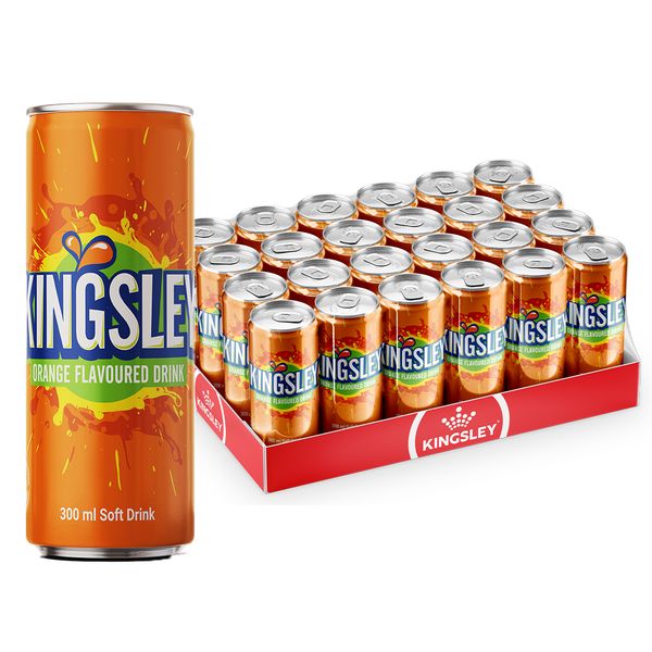 Kingsley Sparkling Soft Drink - Orange (24 x 300ml Cans)