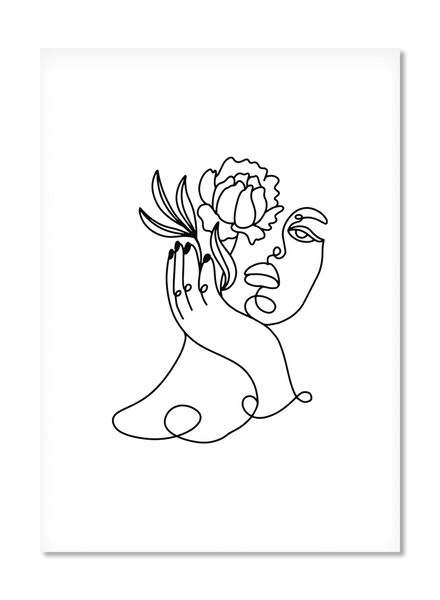 Line Art - Abstract Face with Flowers