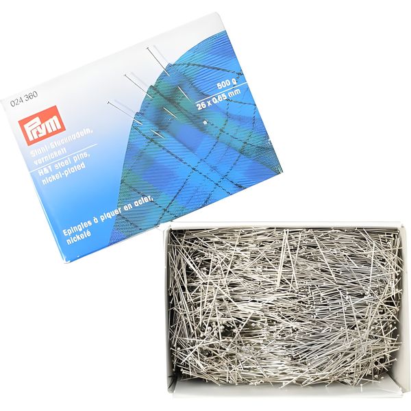 Prym H&amp;T Steel Pins, Nickel Plated, 0.65 x 26mm, 500 Gram Box