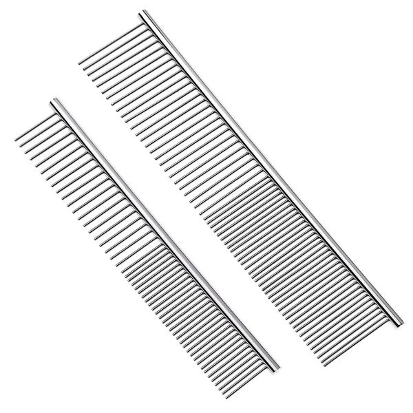2-Pack Stainless Steel Pet Grooming Comb &amp; Dematting Brush Set