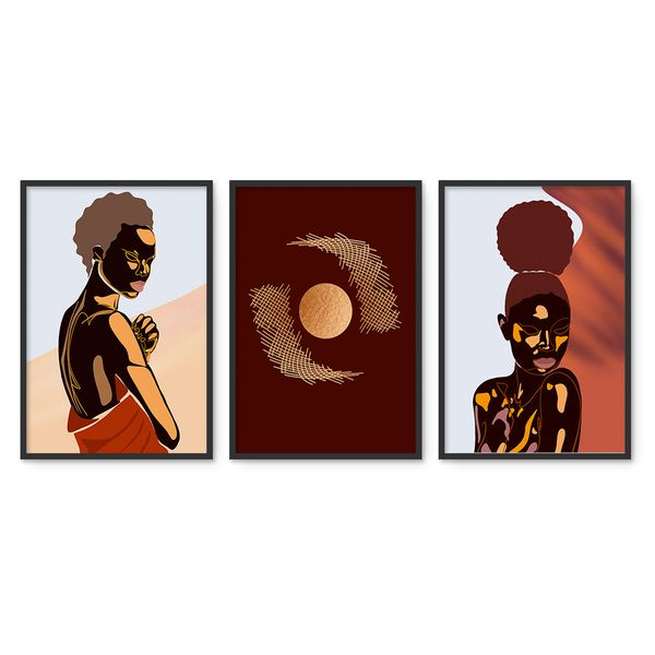 Cape Art Framed Canvas 3 Piece 35x50cm Abstract African Art