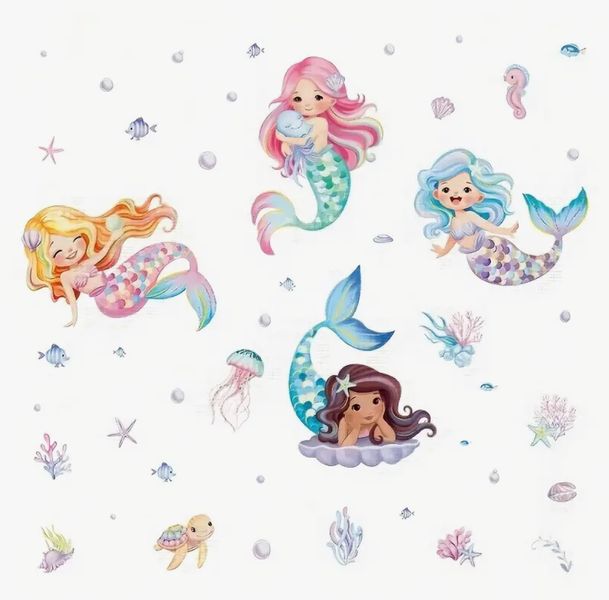 Magical Mermaid Dreamland Wall Decals - 46 Piece Set