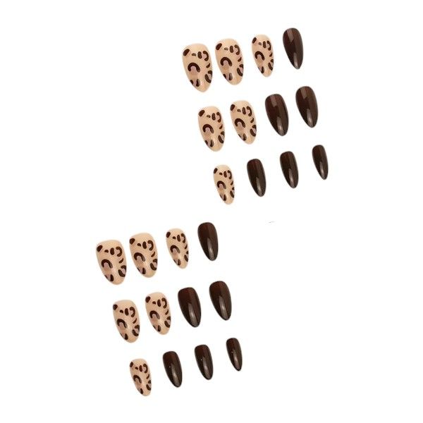 30-Piece Medium Almond Press On Nails With Cheeter Print - Brown
