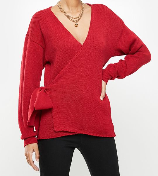 Women's Glamorous Vneck Jumper- Scarlet