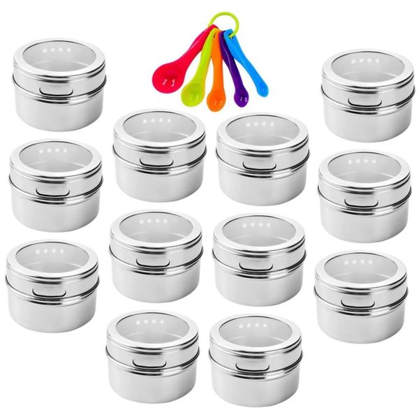 12pcs Stainless Steel Seasoning Jar Multifunction Kitchen Utensils with Lid