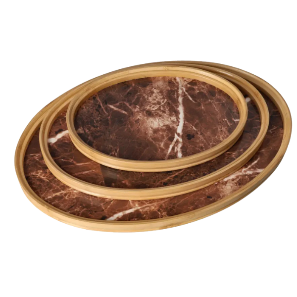 3 Piece Elegant Marbled Oval Trays Set - Home Decor and Serving