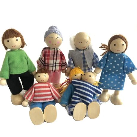 Wooden Dolls Set of 7 Family Figures Dolls Playset for Dollhouse Accessories Image