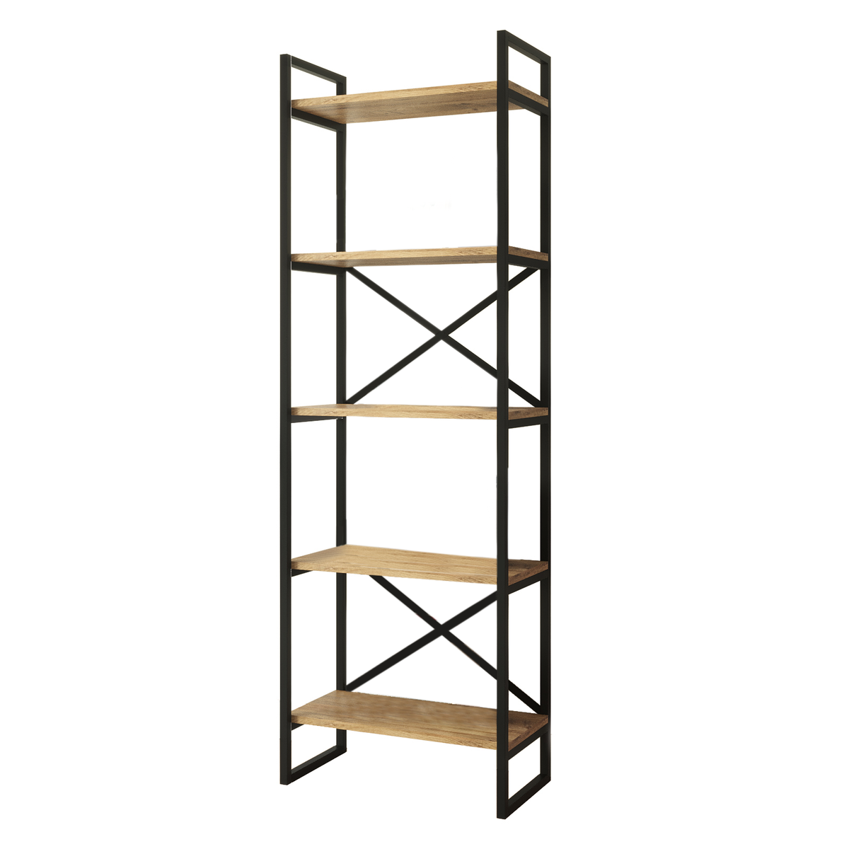 Yurupa 5tier Metal Wood Open Bookshelf Industrial Storage in Pine