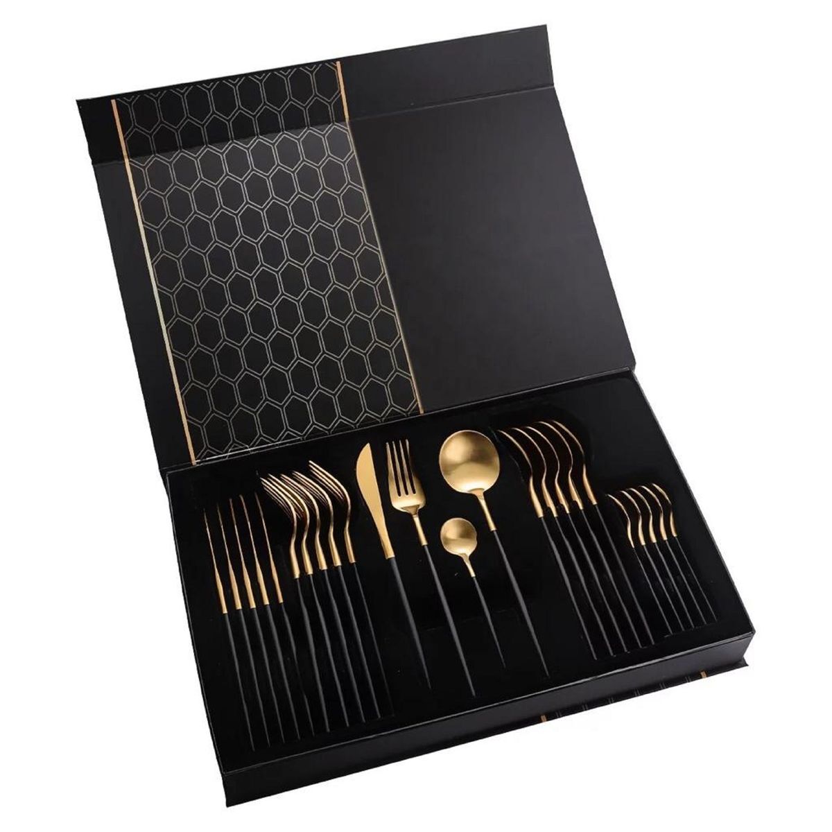 Gold and Black Stainless Steel Cutlery Set 24 Piece Shop Today. Get it Tomorrow!