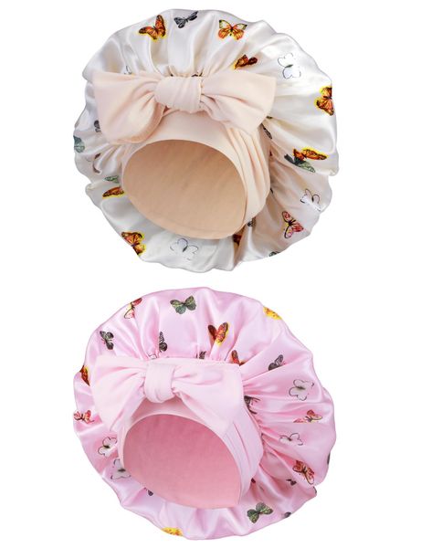2 Pieces Large Satin Bonnets, Sleeping Tie Bonnet for Curly Hair