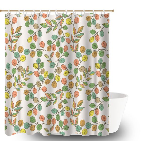 180x180cm Decorative Foliage Print Polyester Shower Curtain for Bathroom