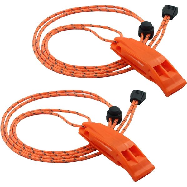 2 Emergency Whistles with Lanyard Safety Whistle Survival Shrill Loud Blast