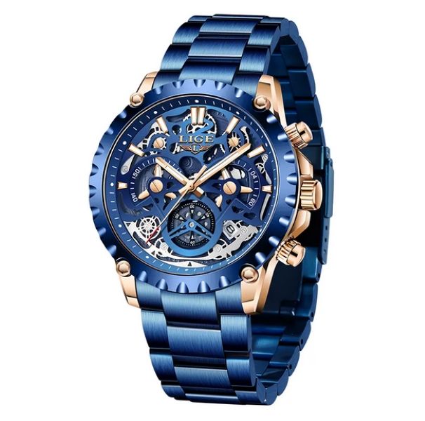 LIGE - Men Stainless Steel Chronograph Leisure Watch
