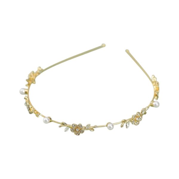 1 Pack- Floral Pearl &amp; Crystal Headband- Gold