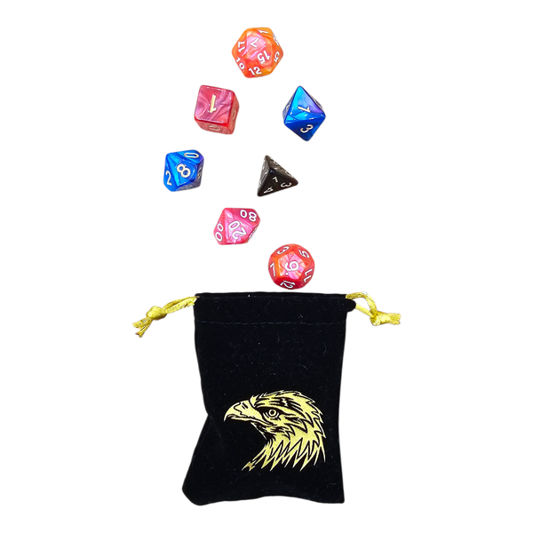 Gift Emporium RPG Dice Set with Velvet Dice Bag - Eagle Design 7-Piece Set