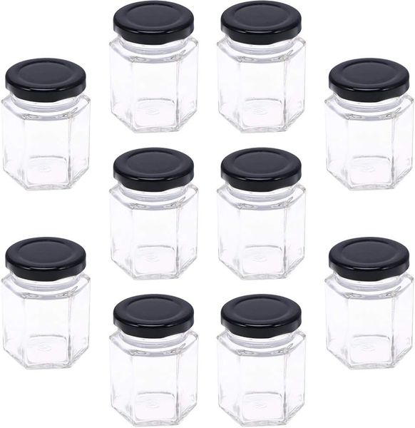 Kitchen Hexagon Glass Honey Jars - Set Of 10