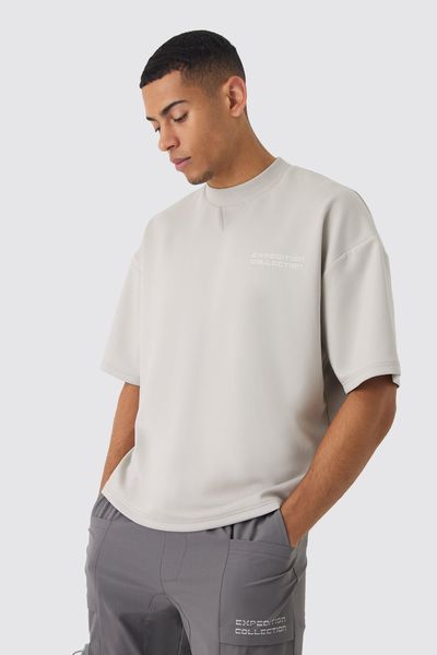boohooMAN - Men's Boxy Scuba Expedition T-shirt - Ice Grey