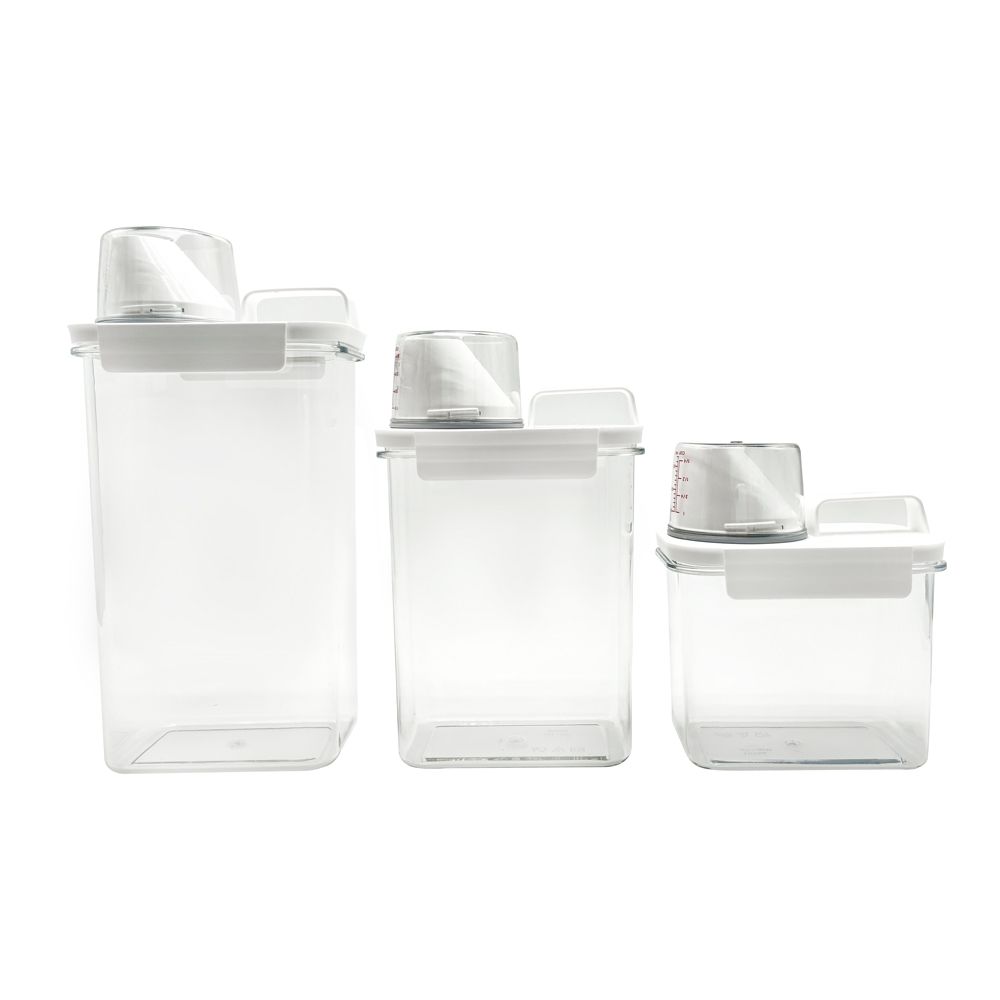 3 Plastic Food Containers Dispenser | With Measuring Cup | Clear ...