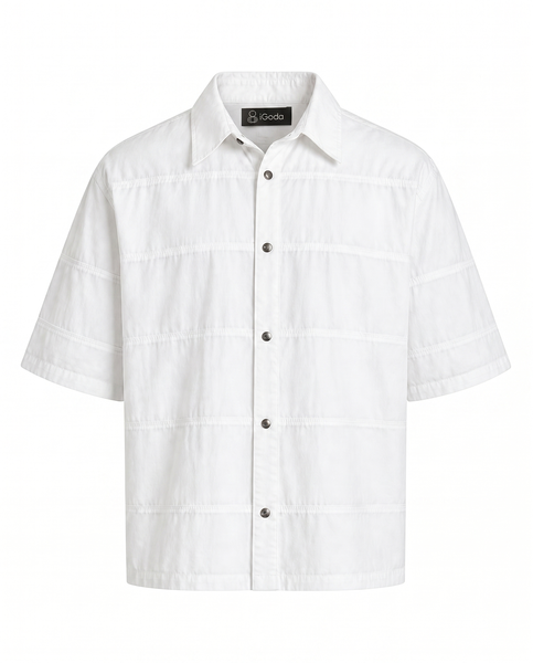 iGoda Mono Elite Cotton Short Sleeve Relaxed Casual Shirt- White
