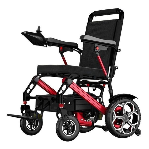 Foldable Electric Wheelchair 400W- 24V 12A Lithium Battery- Red &amp; Black