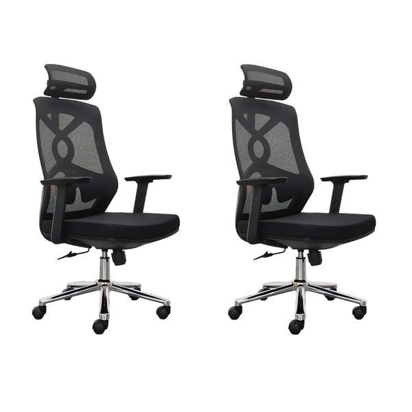 Set Of 2 Adjustable Reception Chair With Headrest, Armrest And Wheels