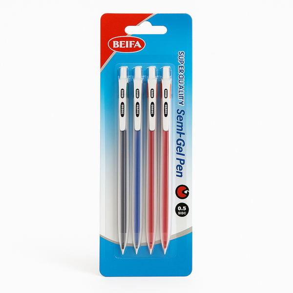 Gel Pens - Pen Set with 4 Pens (Black/Blue/Red)-12 x Sets With 4 Pens
