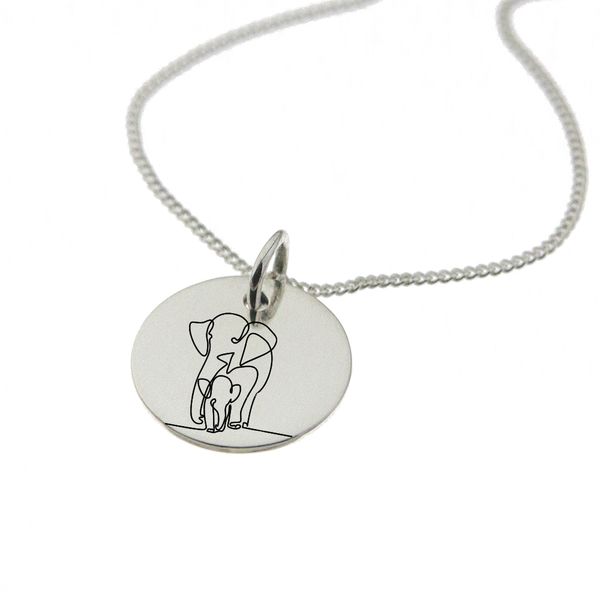 Elephant and Baby Engraved Sterling Silver Necklace with Chain