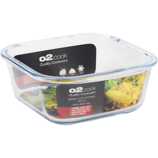 O2 Cook and Keep Glass Container with Airtight Microwave Smart Lid - 800ml