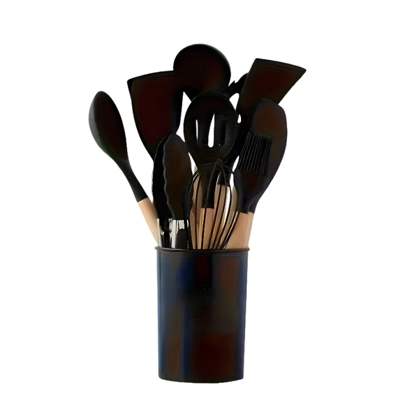 Silicone Kitchen Utensil Set with Wooden Handles - 11 Piece