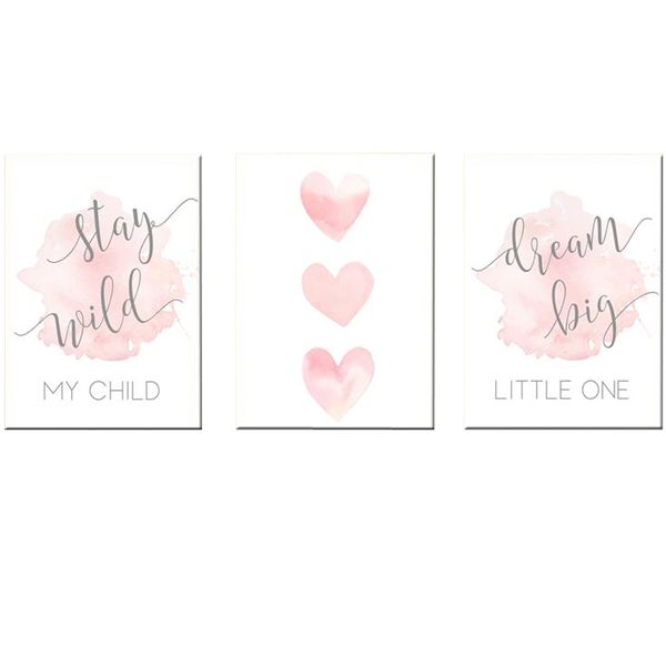 Canvas-Art-3 Pieces Watercolour Pink Love Heart Deco Wall Art