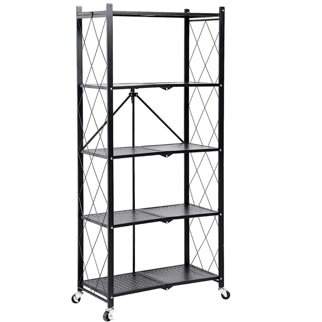 Bestby - 4/5-Tier Heavy Duty Foldable Metal Storage Shelf Rack with Wheels
