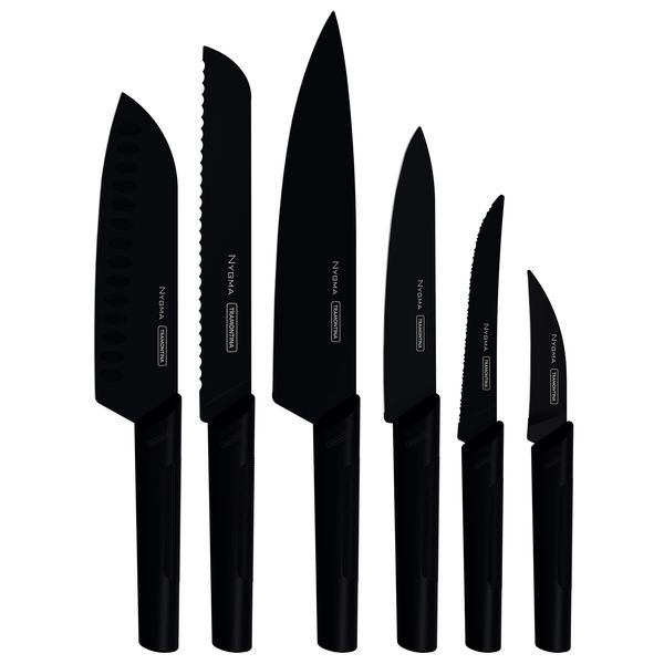 Tramontina 6pcs Black Textured Polypropylene Handles Stainless Steel Knives