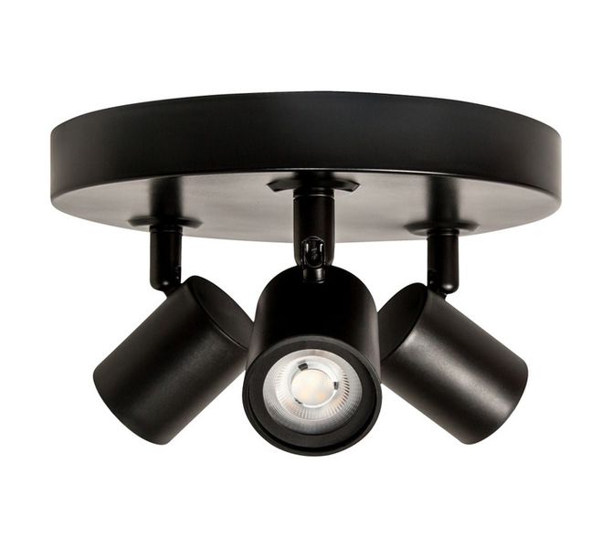 Round 3-Way LED Spotlight - 4000 K Cool White Black Track Fixture