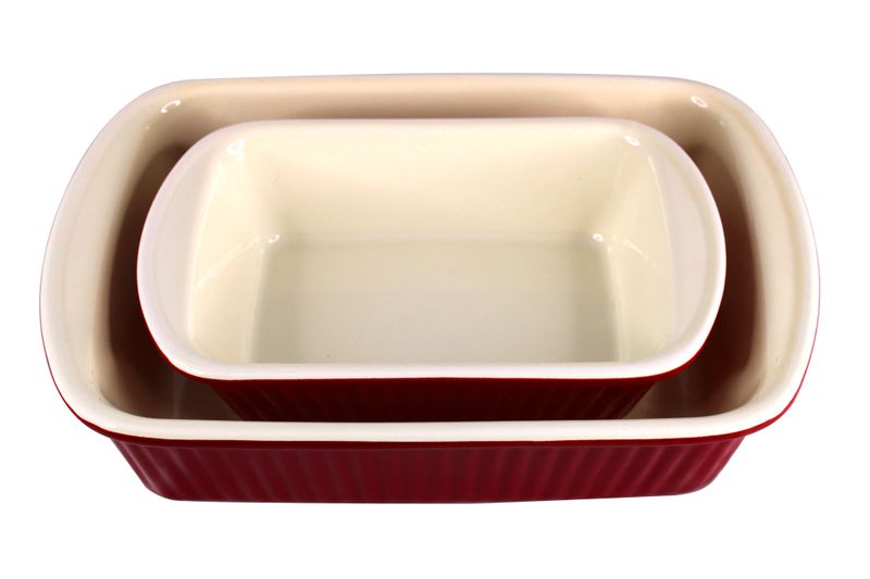Oven-Safe 2 Piece Stoneware Baking, Roasting Dish &amp; Serving Platter - Red