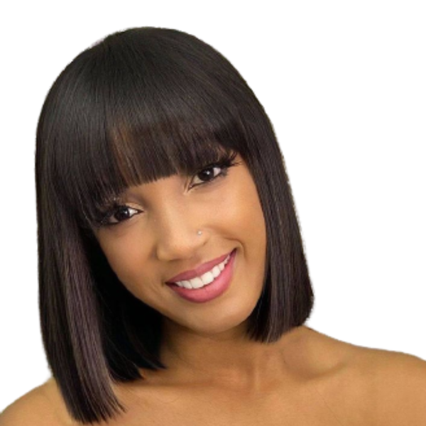 Brazilian Human Hair Fringe Wig, Blunt Cut Bob Fringe Wig.
