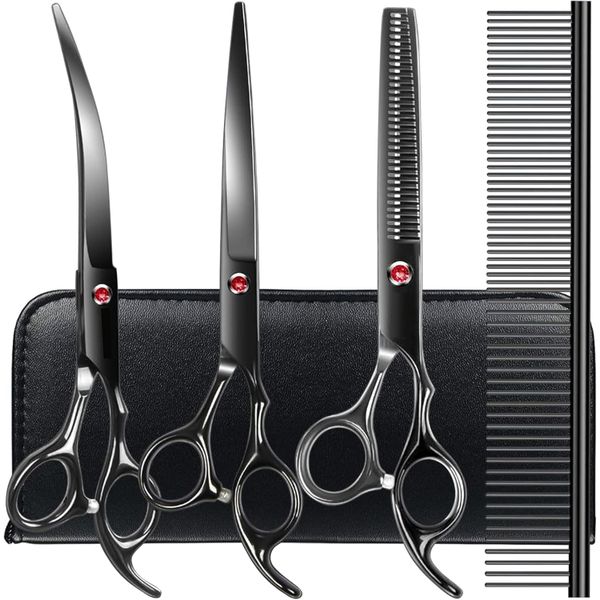 Professional 7-In-1 Dog Grooming Scissors Set with Safety Ronud Tip