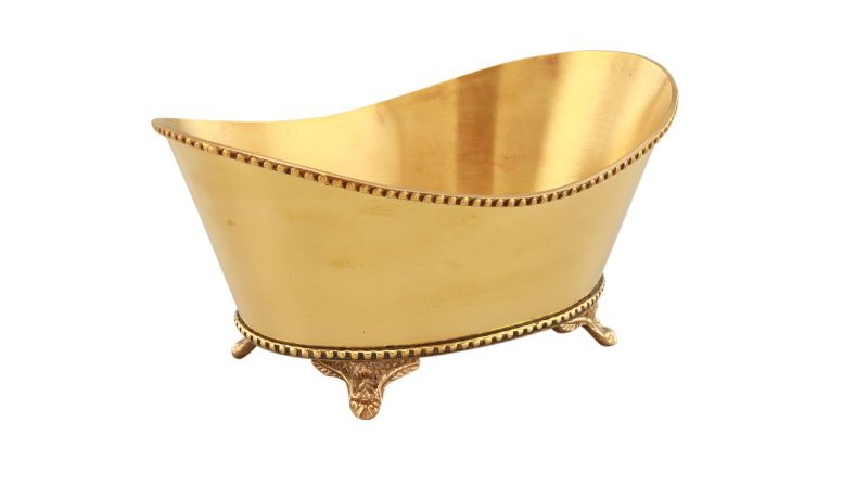 Oval Shaped Flower Bowl with Legs - Gold Plated