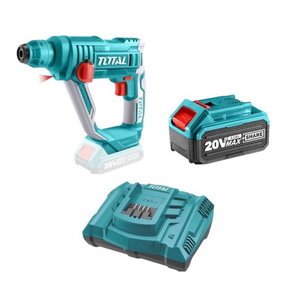 Total Tool - 20V Lithium-Ion Rotary Hammer, 4.0Ah Battery Pack and Charger