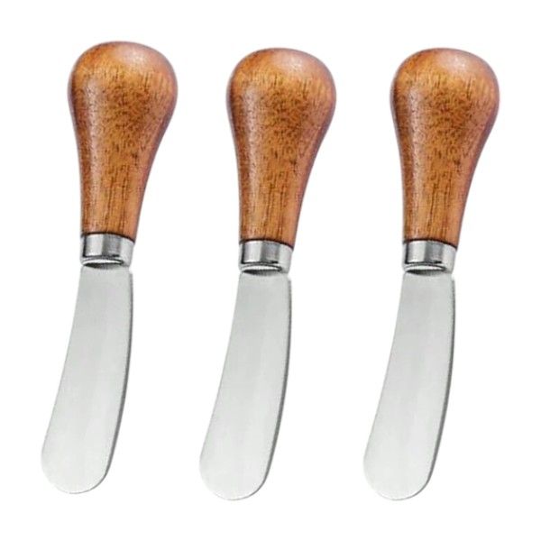 3 Piece Upright Butter/Cheese Knives With Wooden Handles - Brown