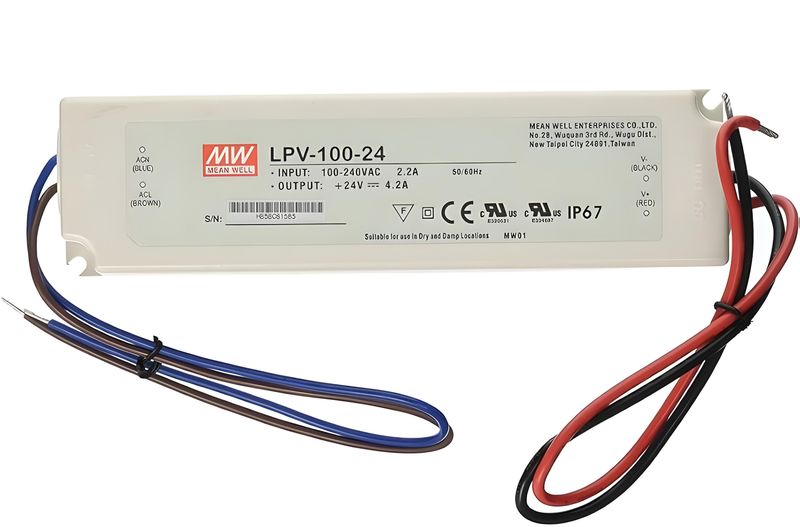 Mean Well LPV-100-24 100W 24V 4.2A LED Driver - IP67 Rated