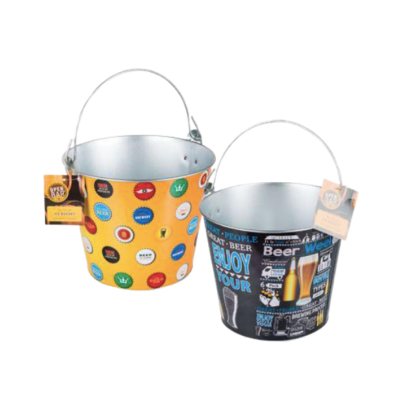 Open Bar - Decorated Tin - Plate Ice Buckets
