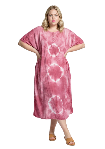 Plus Size China Rose Tie Dye Rayon Kaftan Dress for Women