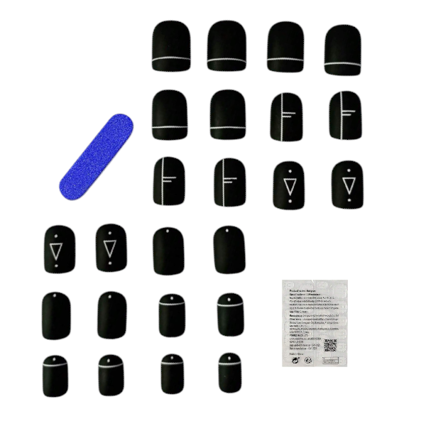 24-Piece Matte Minimalist Geometric Press-On Nails Set - Black