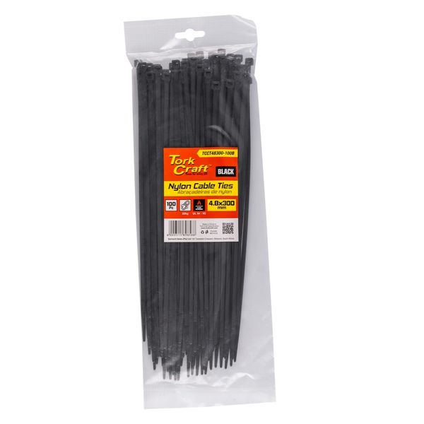 Tork Craft - Nylon Cable Ties 4.8mm X 300mm Black - 100 Pieces